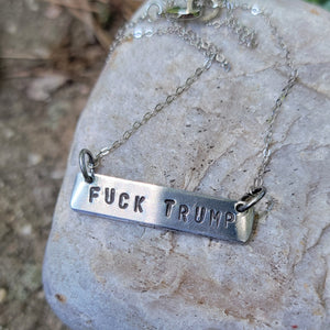 F*&k Trump Handstamped Aluminum Bar Necklace