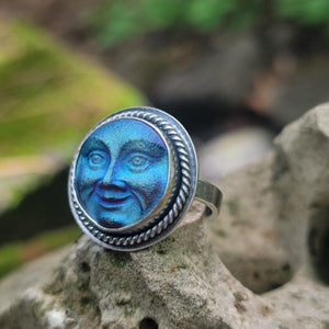 Czech Glass Moon Face Rings in Sterling Silver Silver