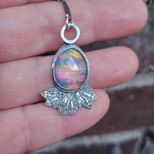 Crystal Bursts Faceted Opal Pendant in Sterling Silver