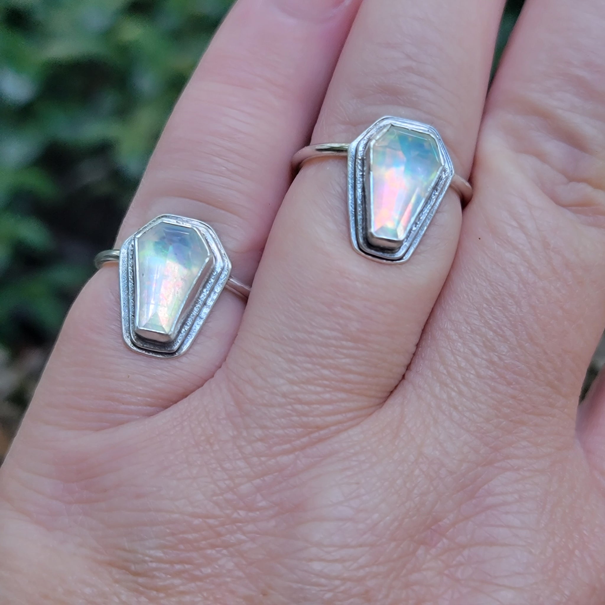 Opal Coffin Rings in Sterling Silver Sizes 7 & 8