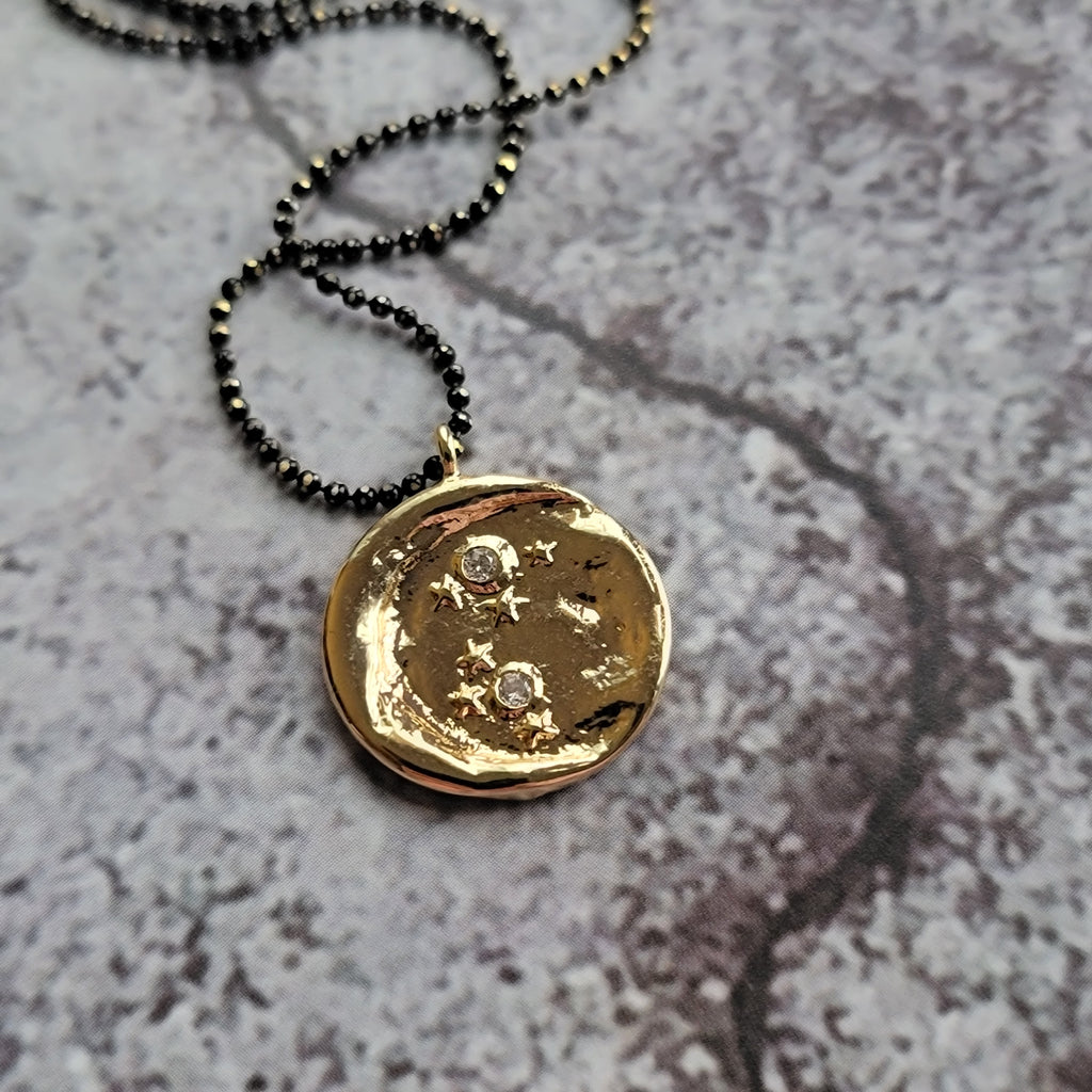 Mystical Crescent Moon Pendant - Gold Plated with Cubic Zirconia