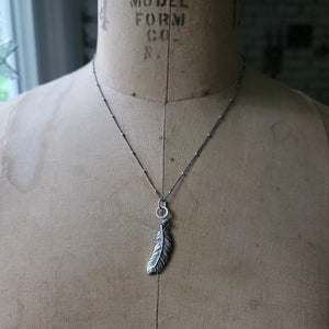 Feather Pendant in Sterling Silver Silver with Black Opal