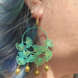 Sultry Summer Statement Verdigris Patina Ginkgo Earrings