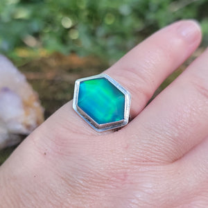 Turquoise Blue/Green Faceted Opal Hex Ring in Sterling Silver Size 7.25