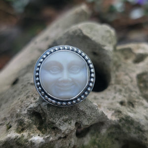Czech Glass Moon Face Rings in Sterling Silver Silver
