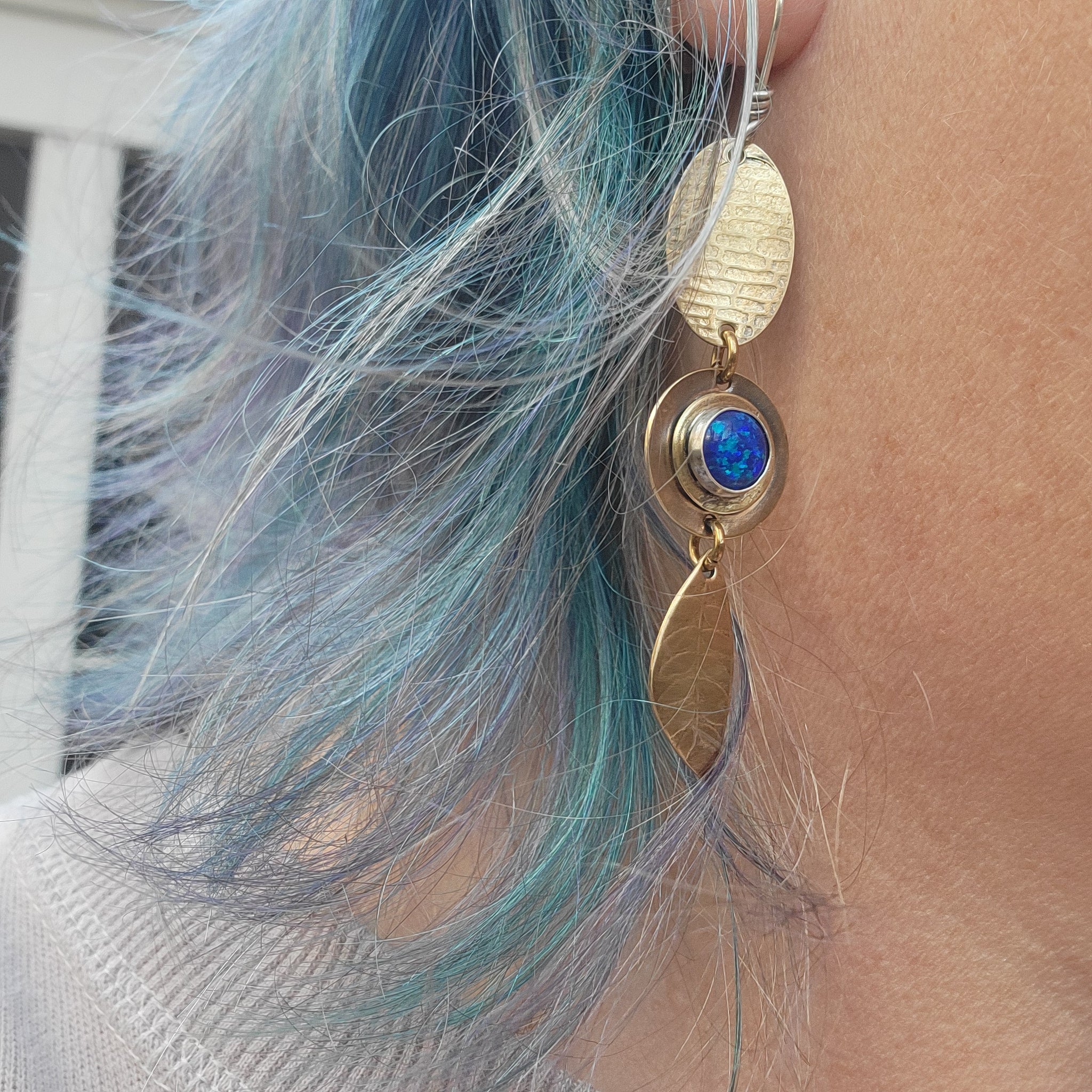 Brass & Opal Gemstone Dangle Earrings