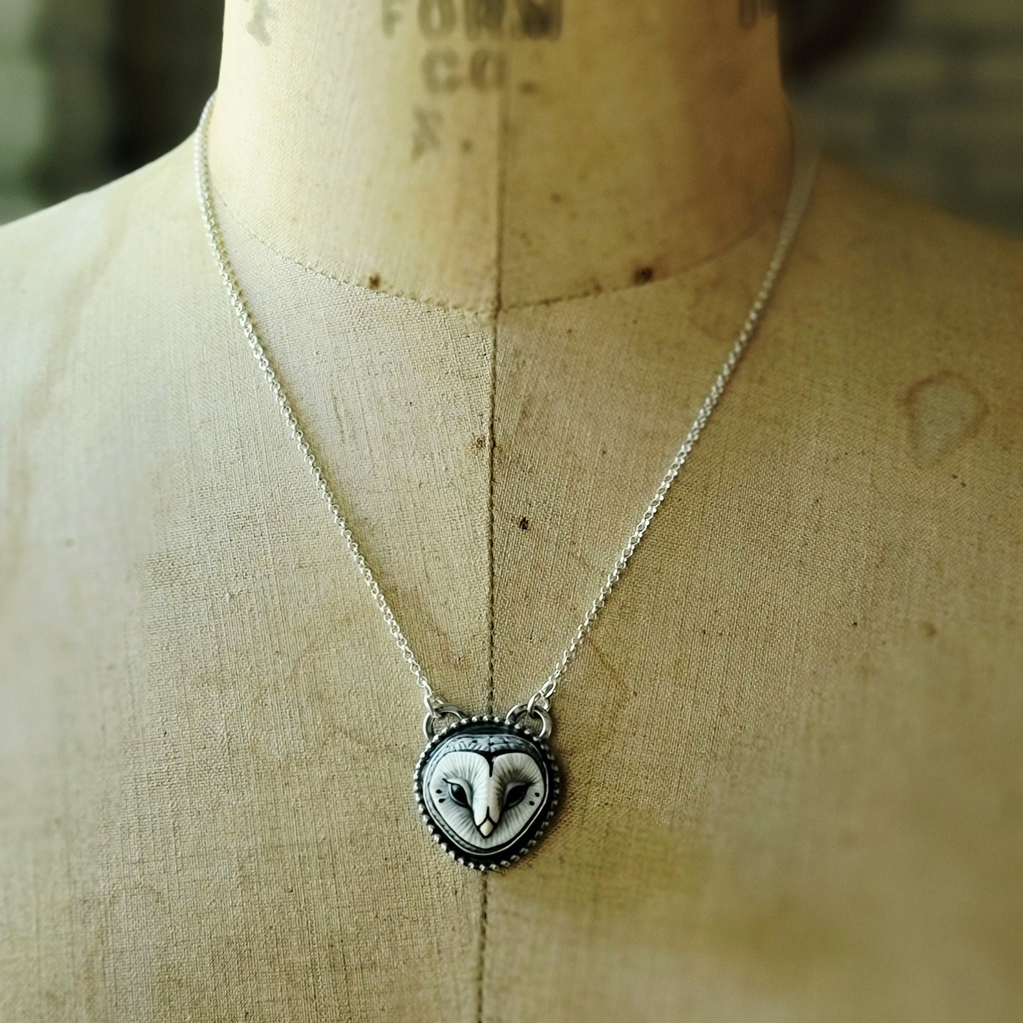Barn Owl Pendants in Sterling Silver