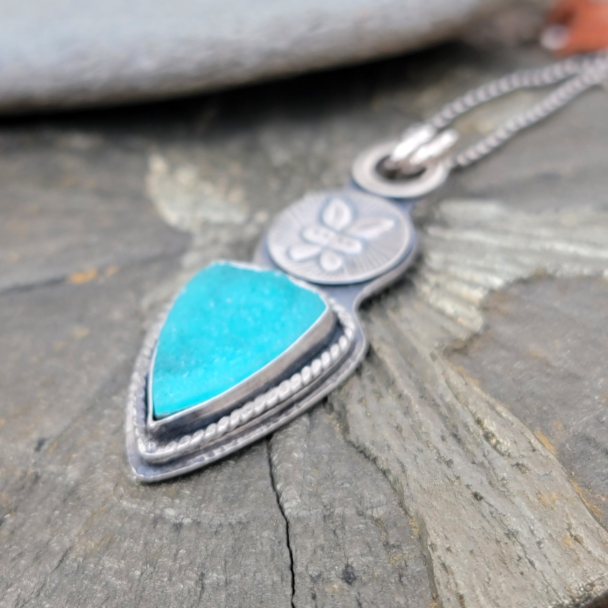 Chrysocolla Druzy Pendant & Ring Collection in Sterling Silver