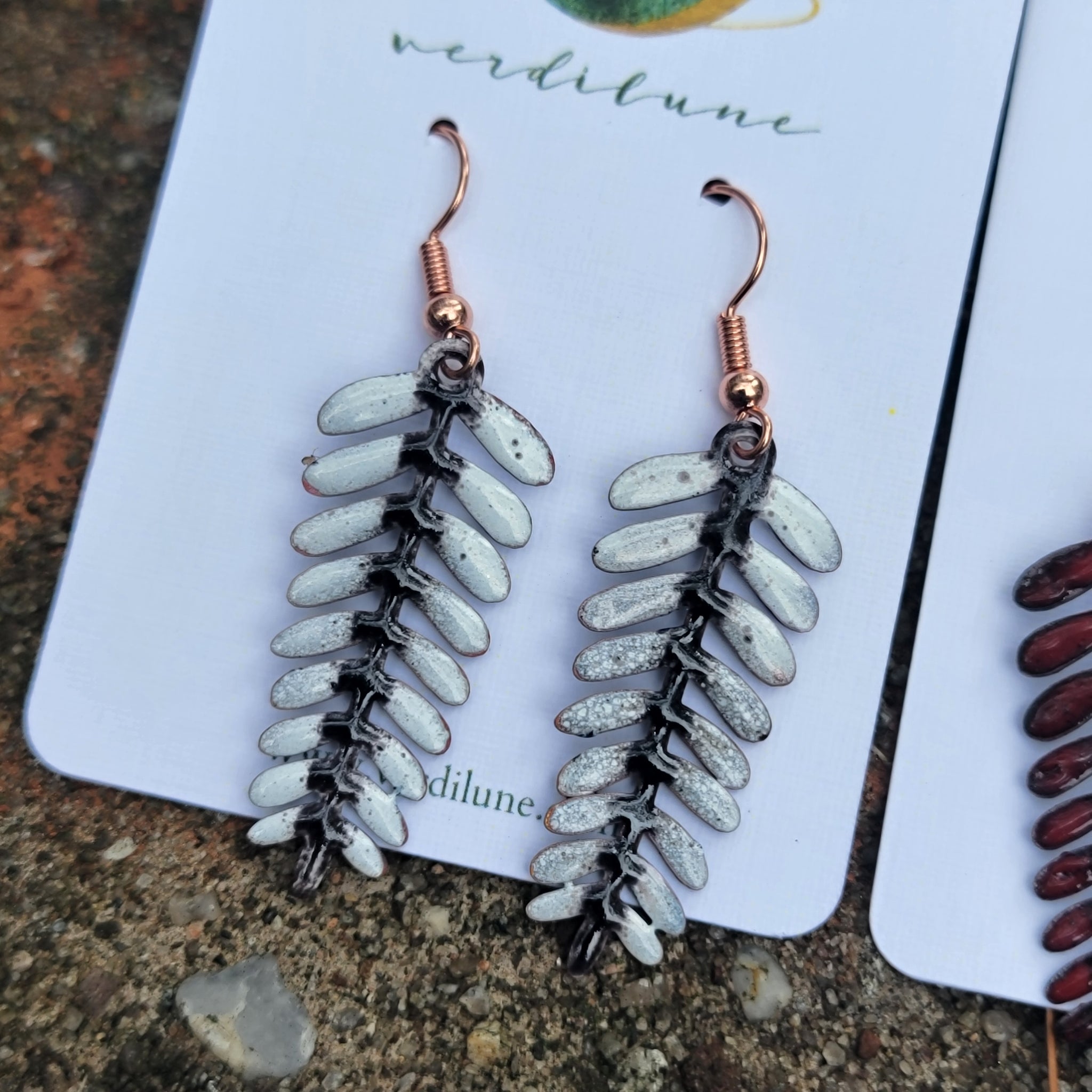 Enameled Fall Copper Fern Earrings