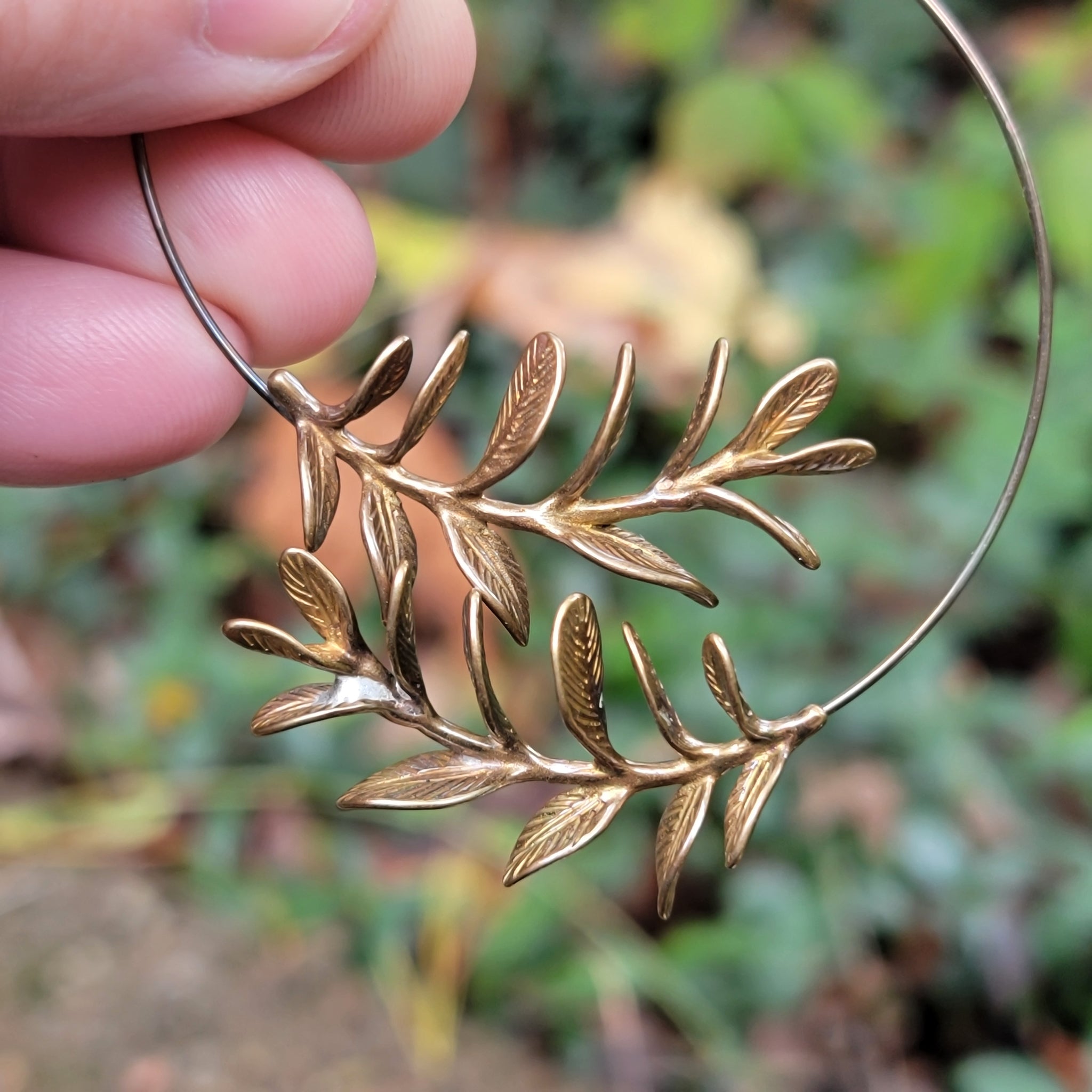 Leaf Cluster Hoop Earrings in Brass