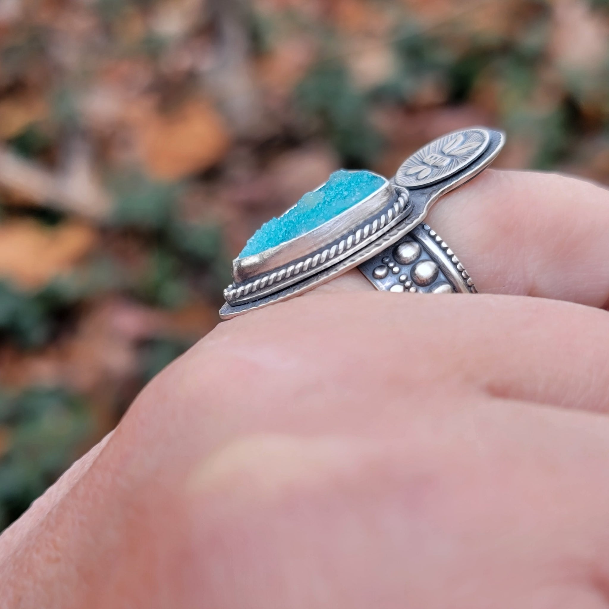 Chrysocolla Druzy Pendant & Ring Collection in Sterling Silver