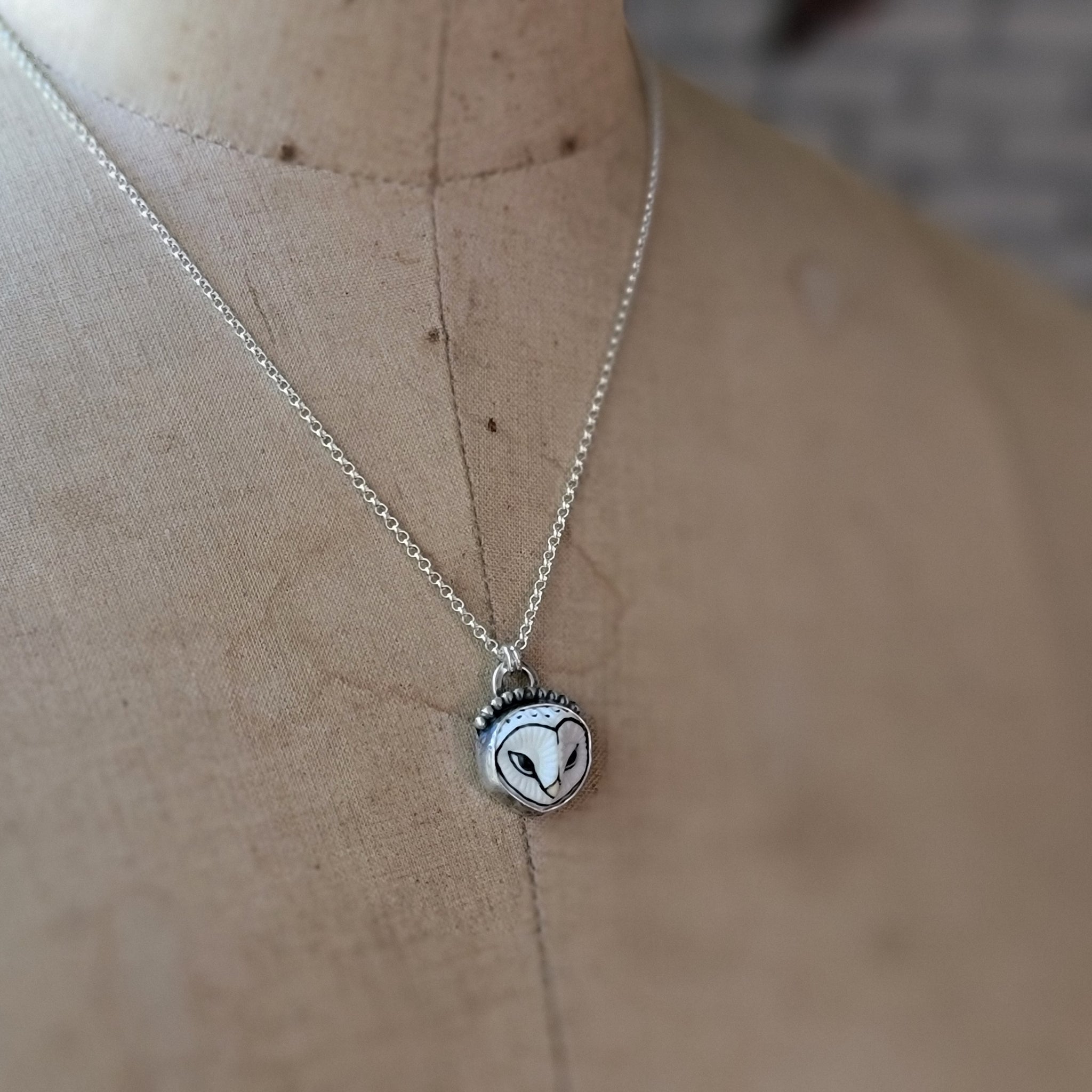 Barn Owl Pendants in Sterling Silver