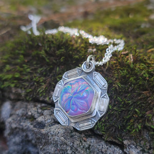 Carved Opal Pendant with Crystal Points Border in Sterling Silver