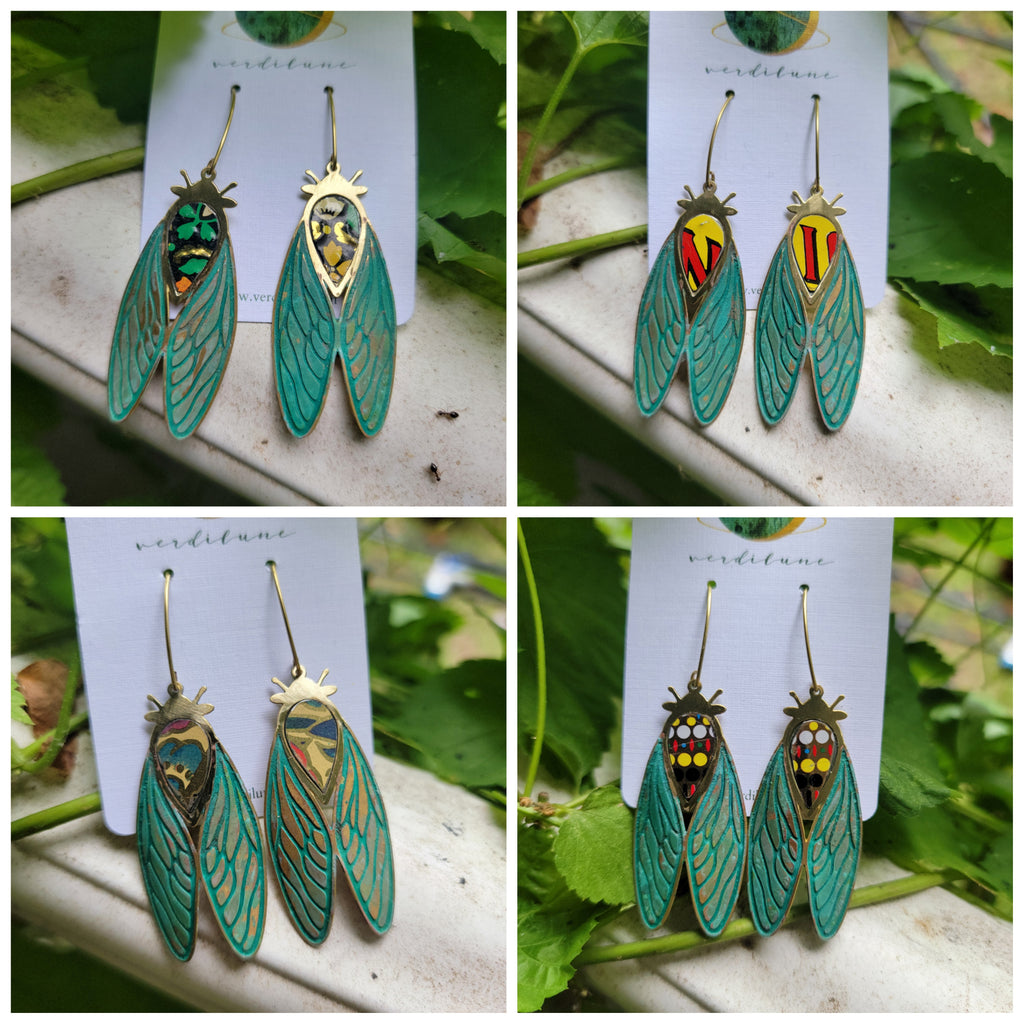 Patina Cicada Collection - Repurposed Vintage Tin Earrings