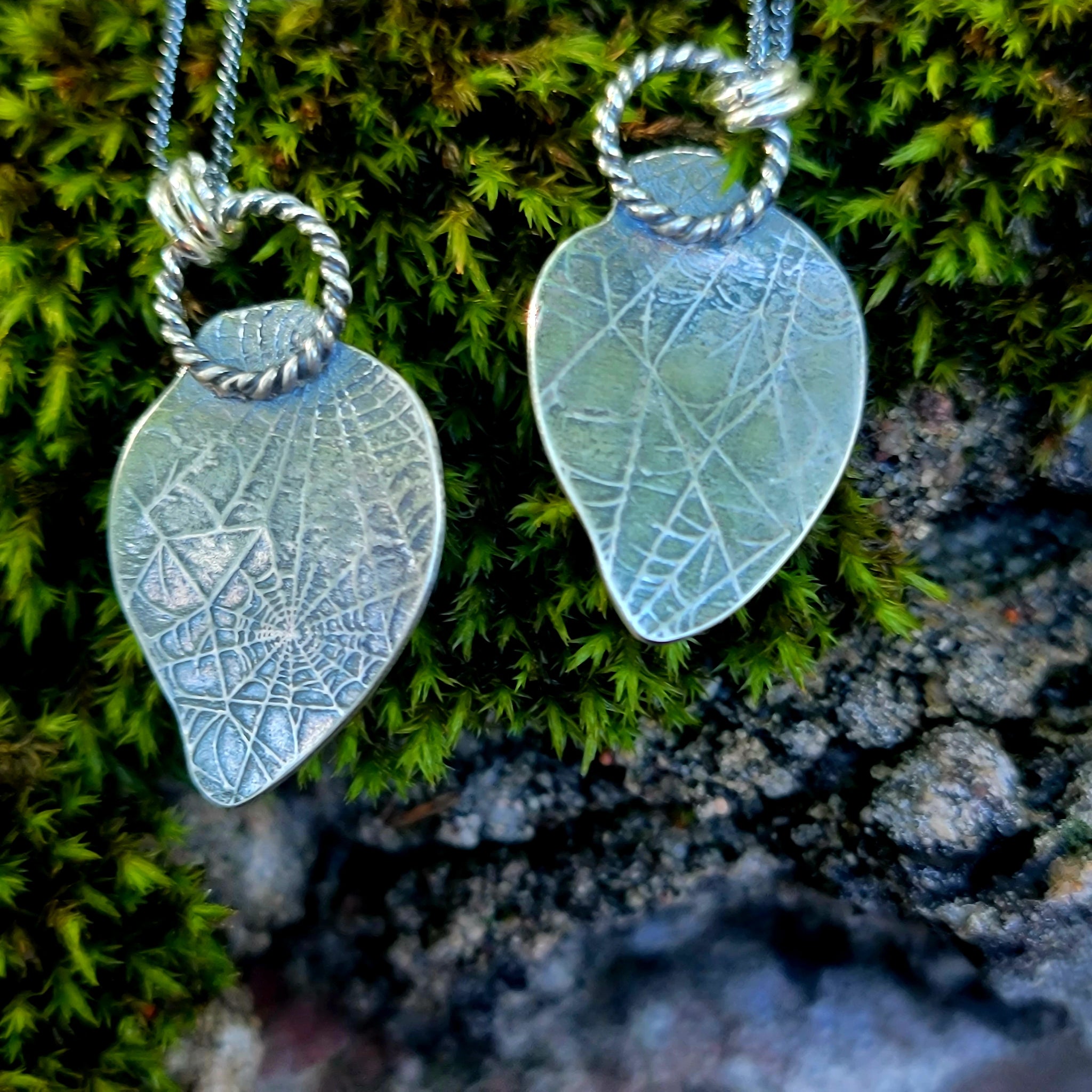 Carved Opal Autumn Leaf Pendants in Sterling Silver