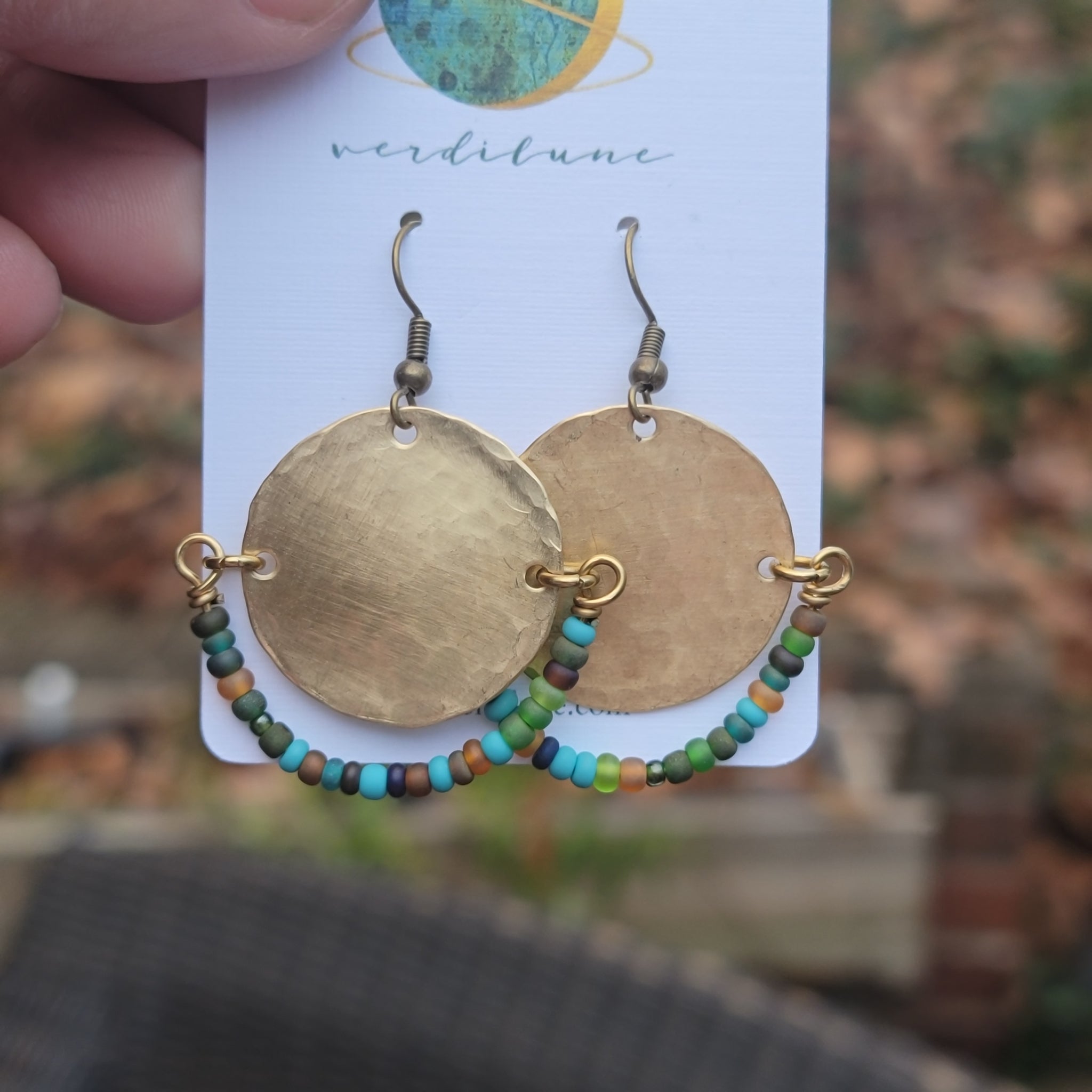 Boho Hammered & Beaded Brass Earrings