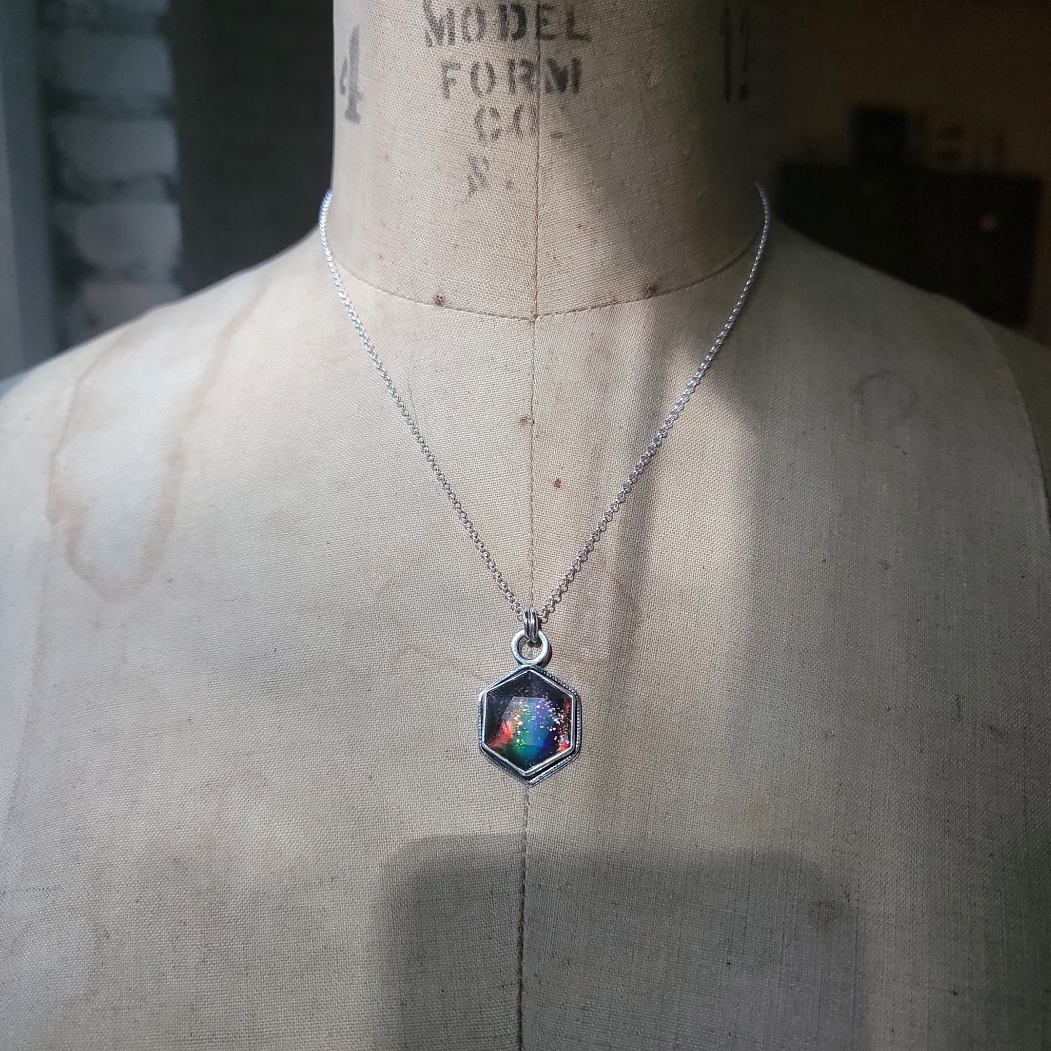 Crystal & Glitter Opal Doublet Pendant in Sterling Silver
