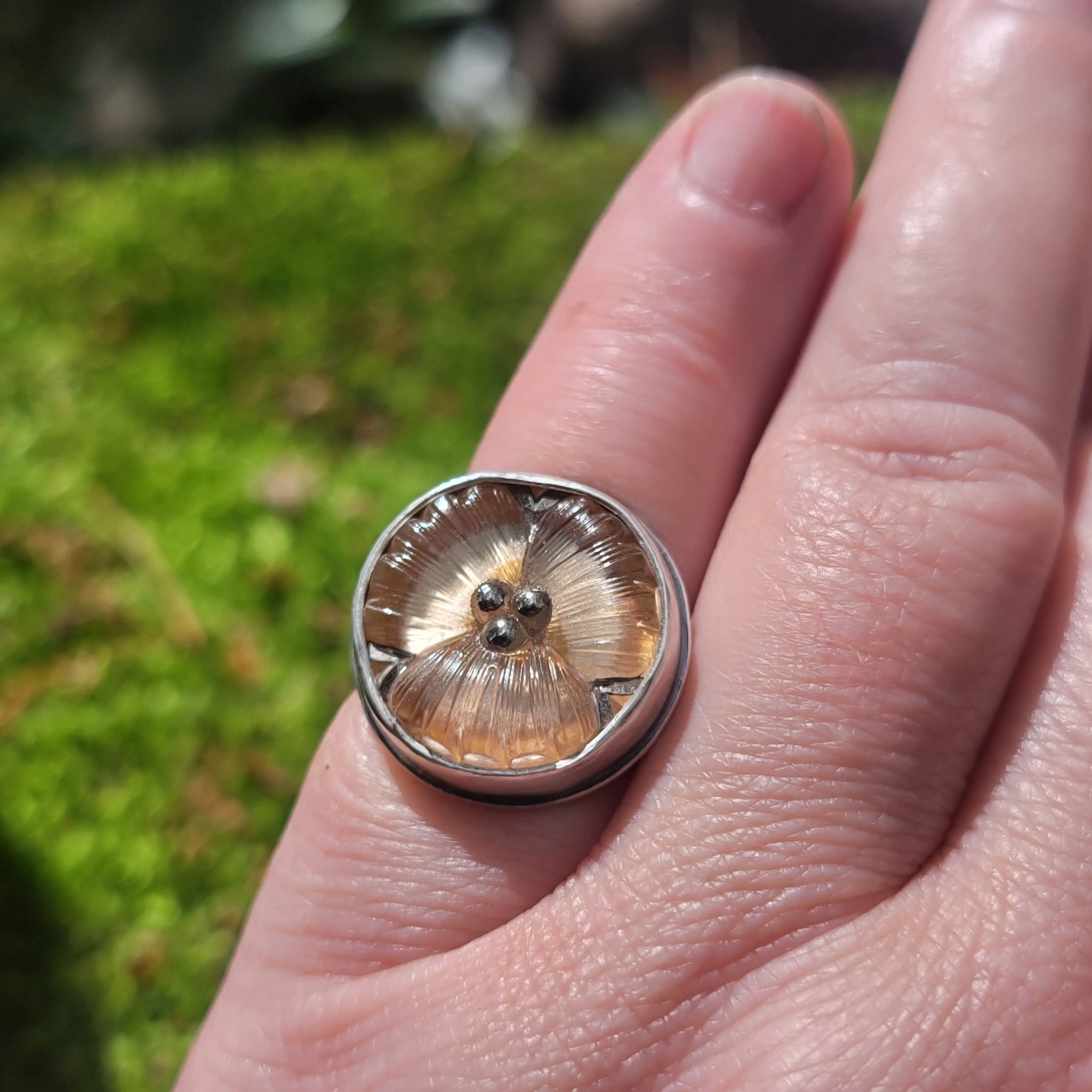 Peach Blossom Czech Glass Ring in Sterling Silver