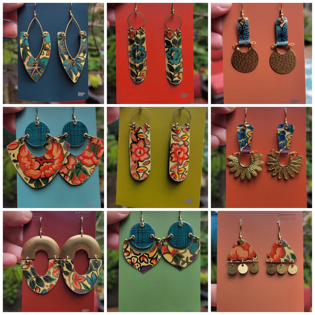 Late Summer Floral 2025 Collection - Repurposed Vintage Tin Earrings