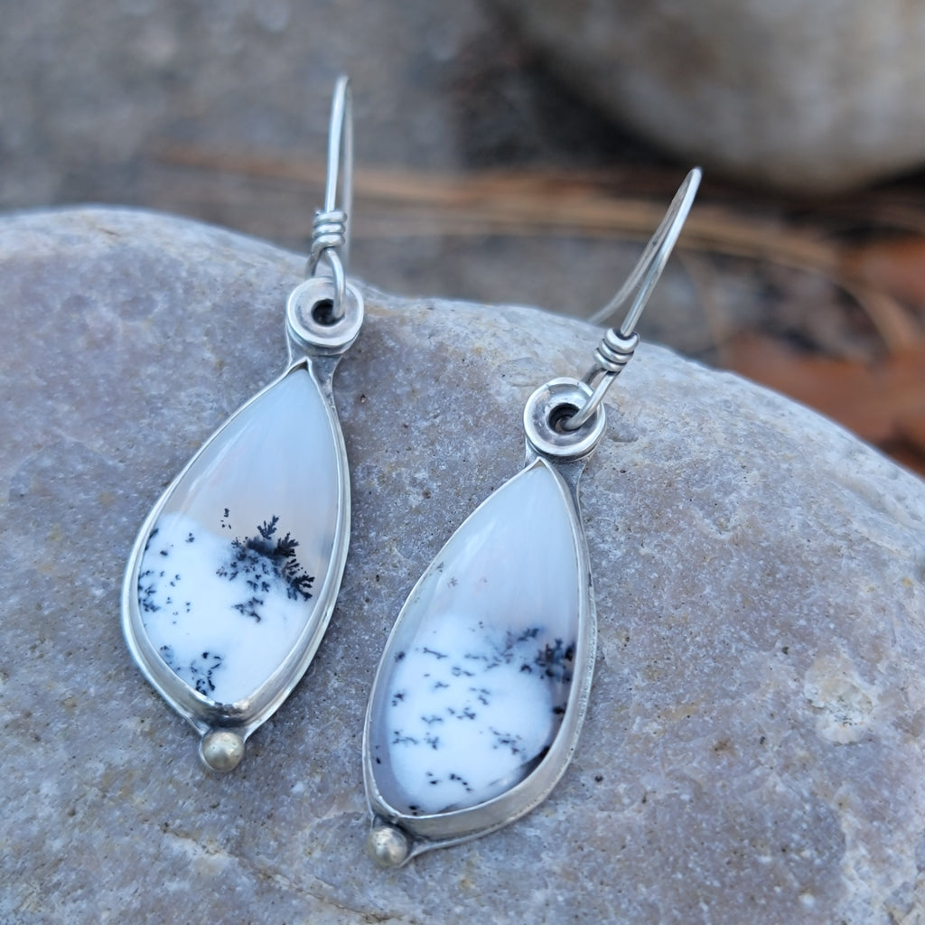 Dendritic Opal Gemstone Earrings in Sterling Silver
