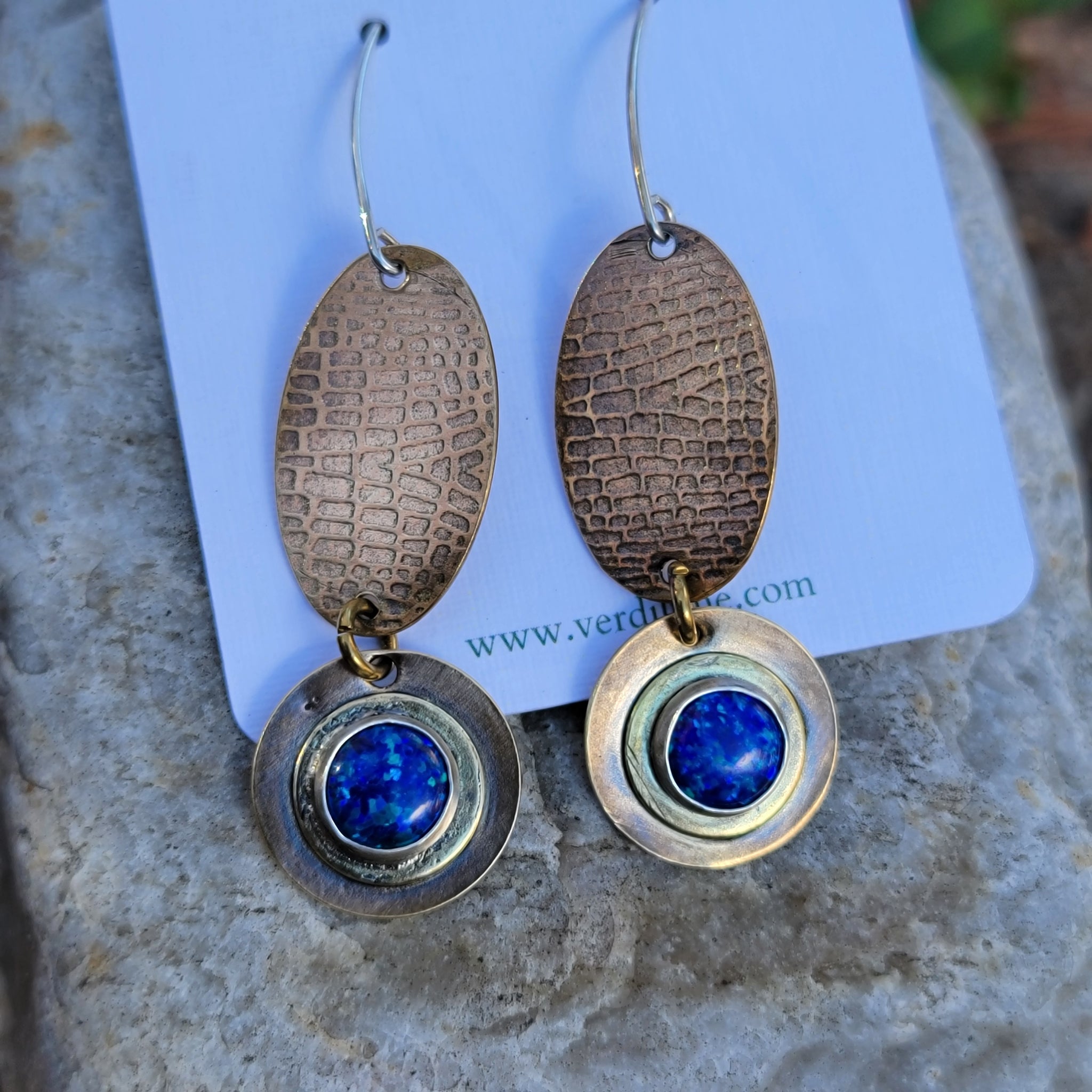 Brass & Opal Gemstone Dangle Earrings