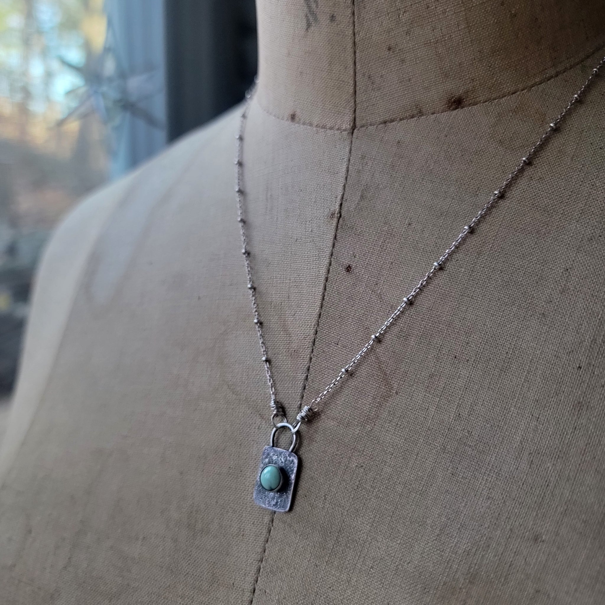 Tiny Turquoise Tag Necklace in Sterling Silver
