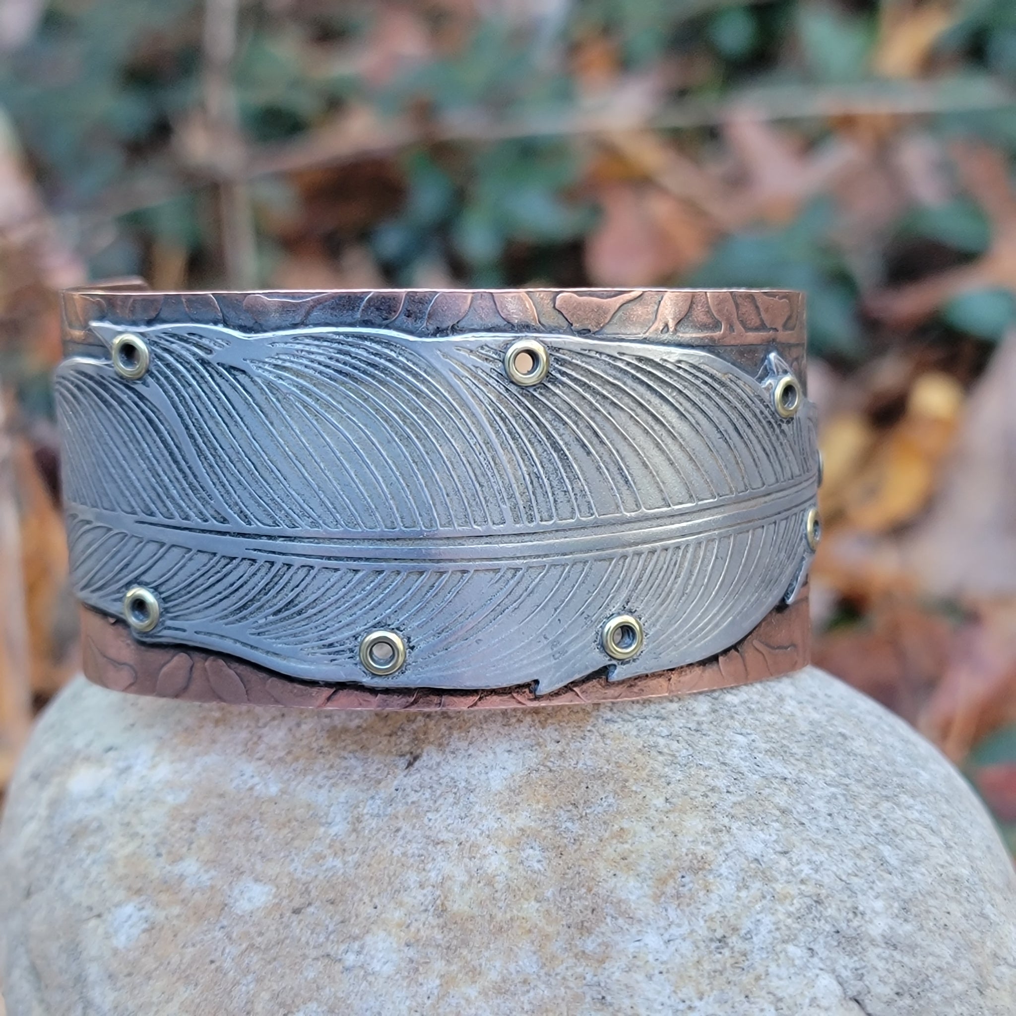 Riveted Feather Cuffs in Copper & Aluminum