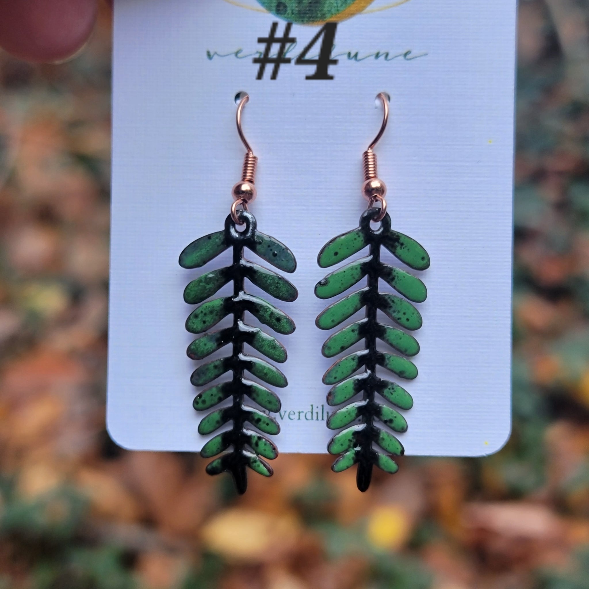 Enameled Fall Copper Fern Earrings