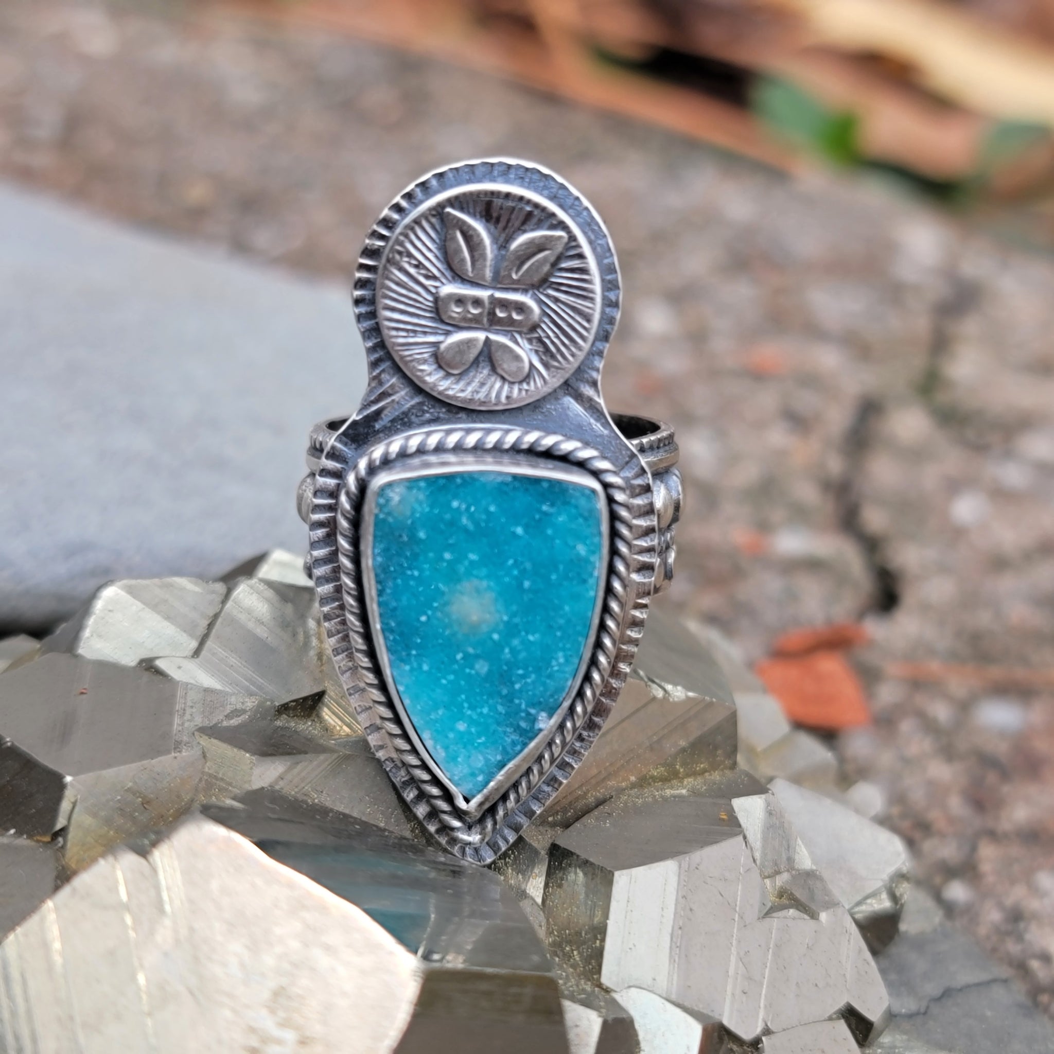 Chrysocolla Druzy Pendant & Ring Collection in Sterling Silver