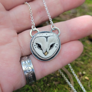 Barn Owl Pendants in Sterling Silver