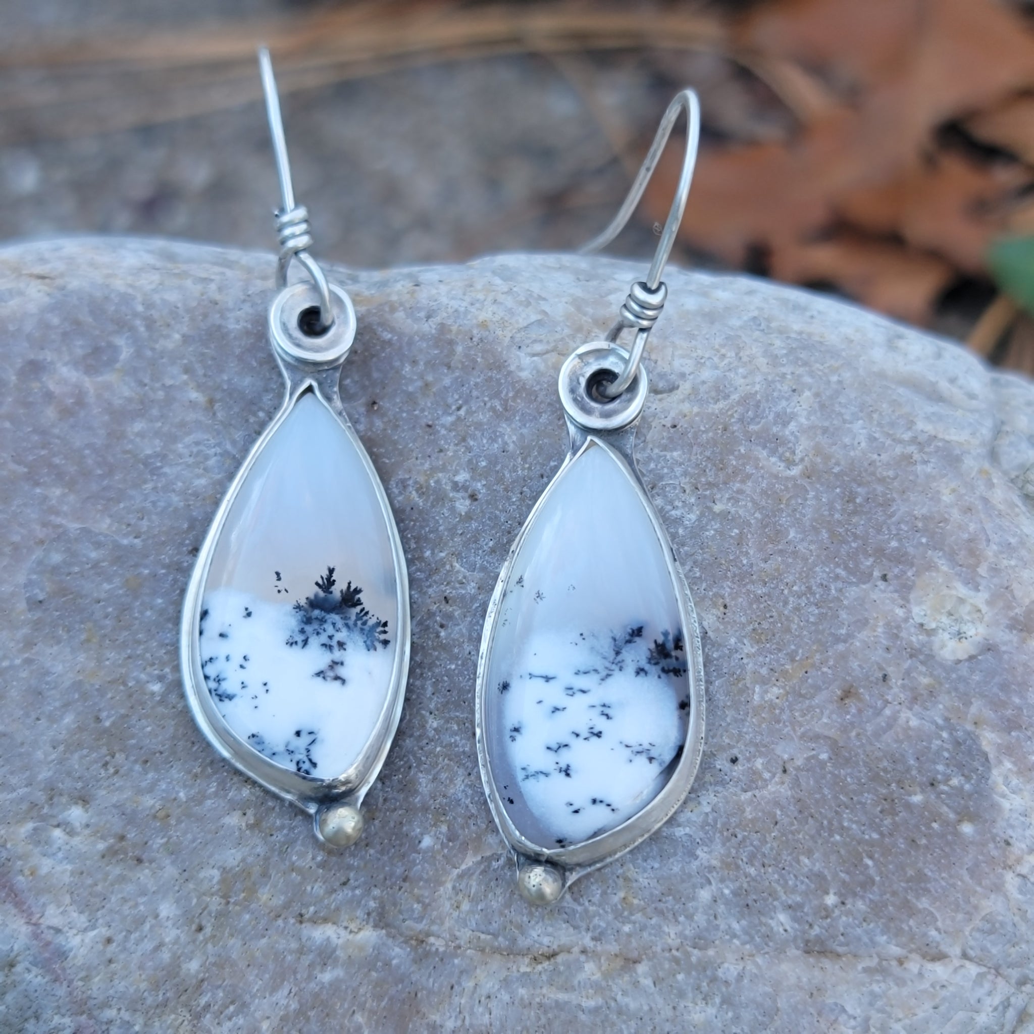 Dendritic Opal Gemstone Earrings in Sterling Silver