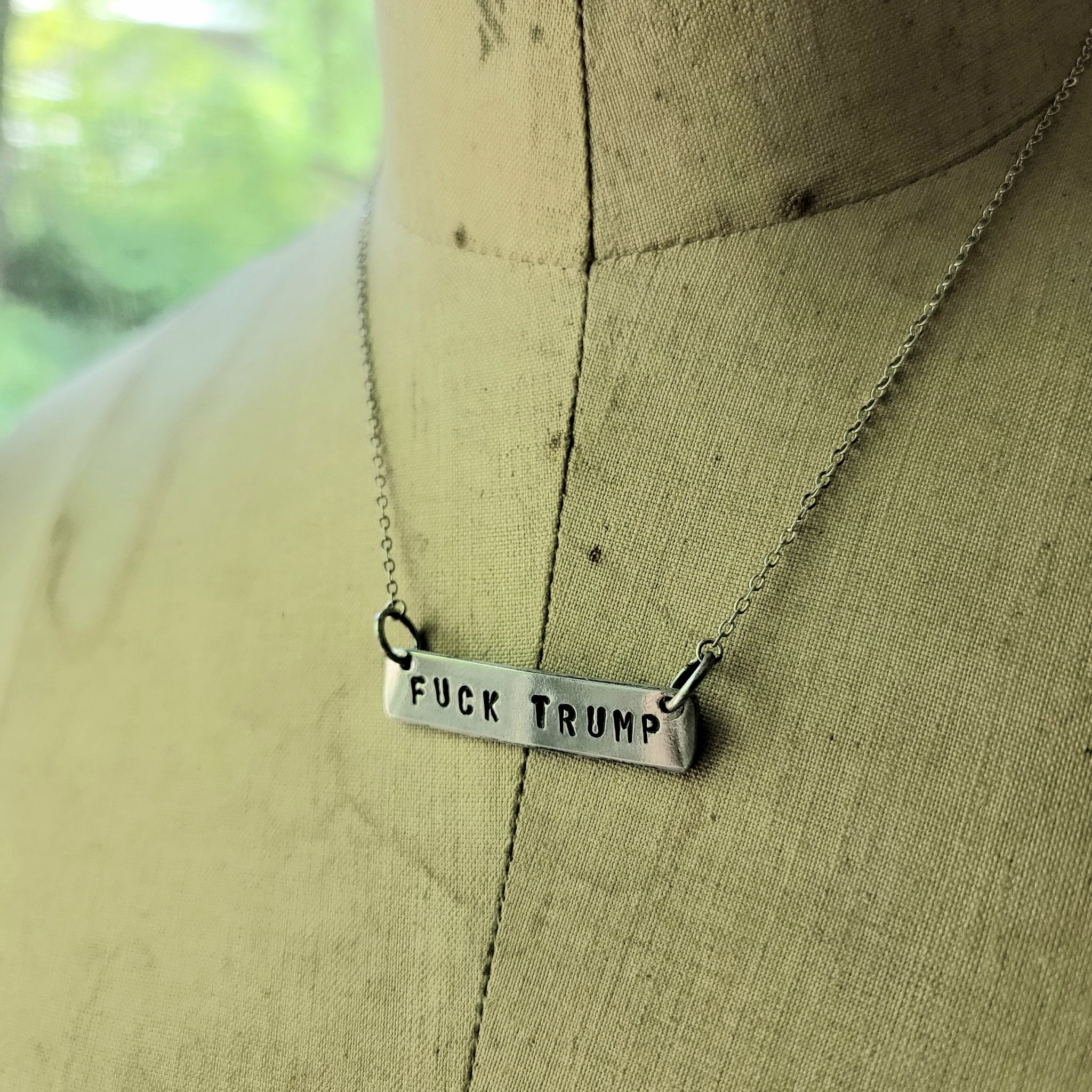 F*&k Trump Handstamped Aluminum Bar Necklace