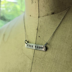 F*&k Trump Handstamped Aluminum Bar Necklace