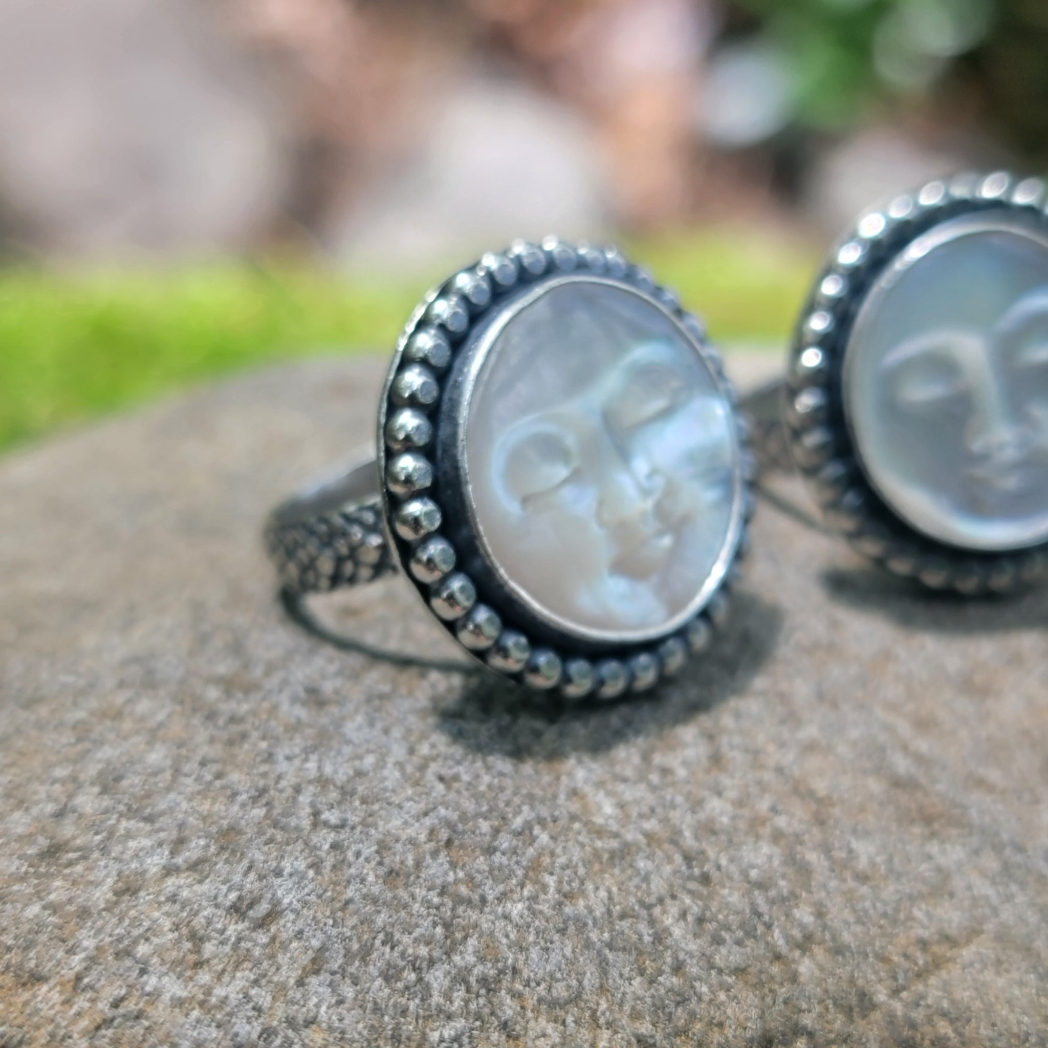 Mother of Pearl Moon Face Ring in Sterling Silver Size 6.5 & 7