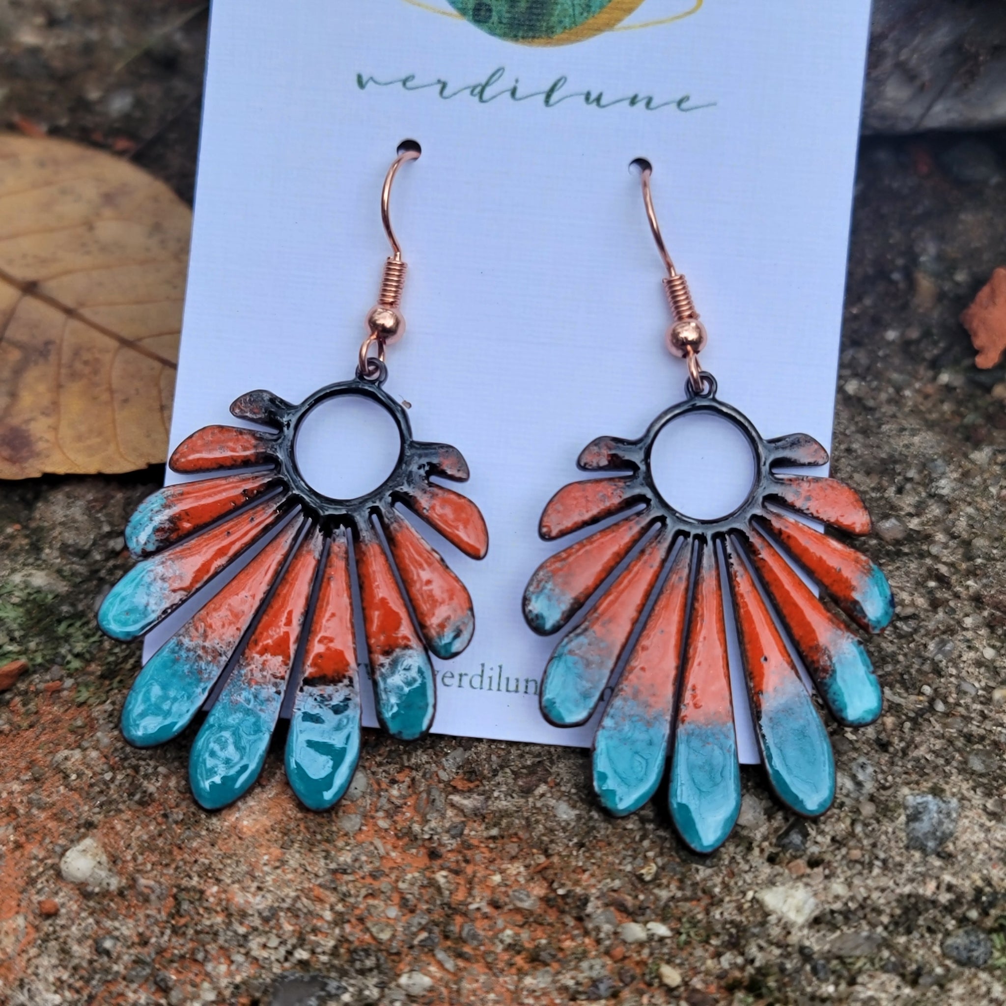 Autumn Enameled Copper Earrings