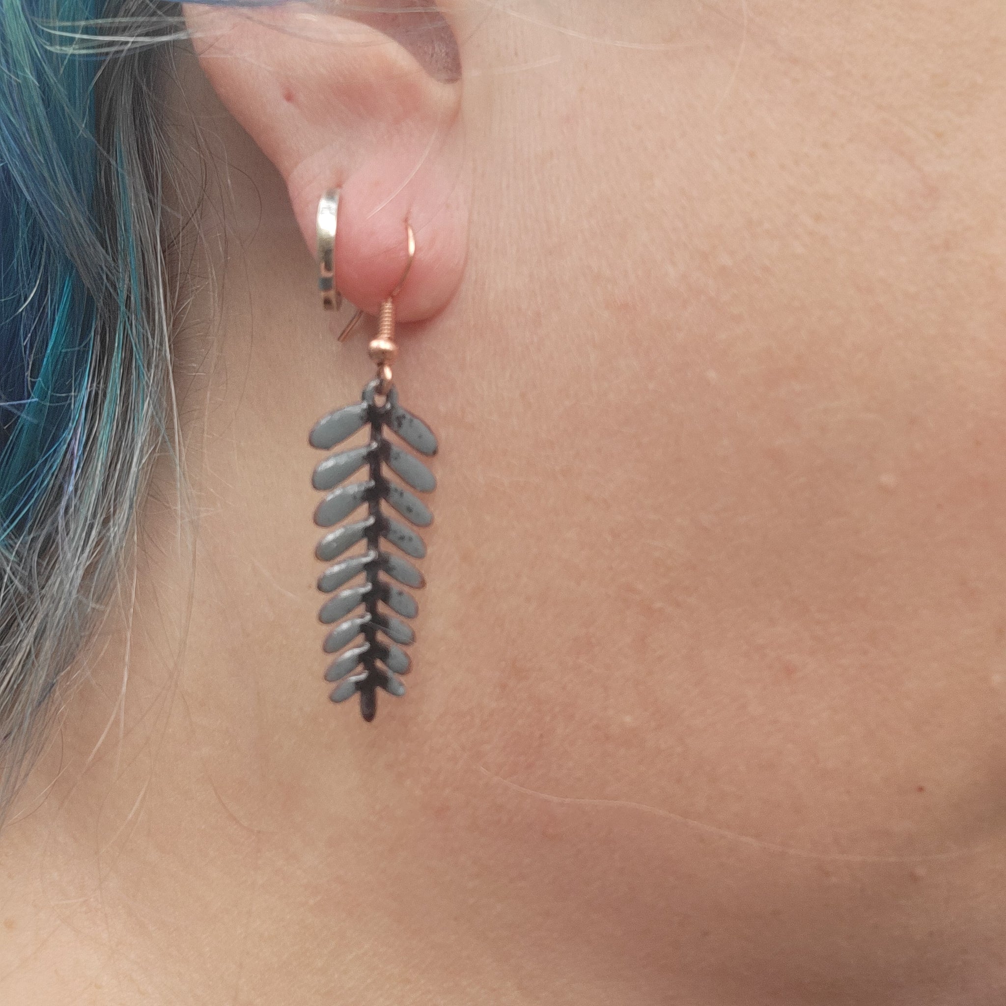Enameled Fall Copper Fern Earrings