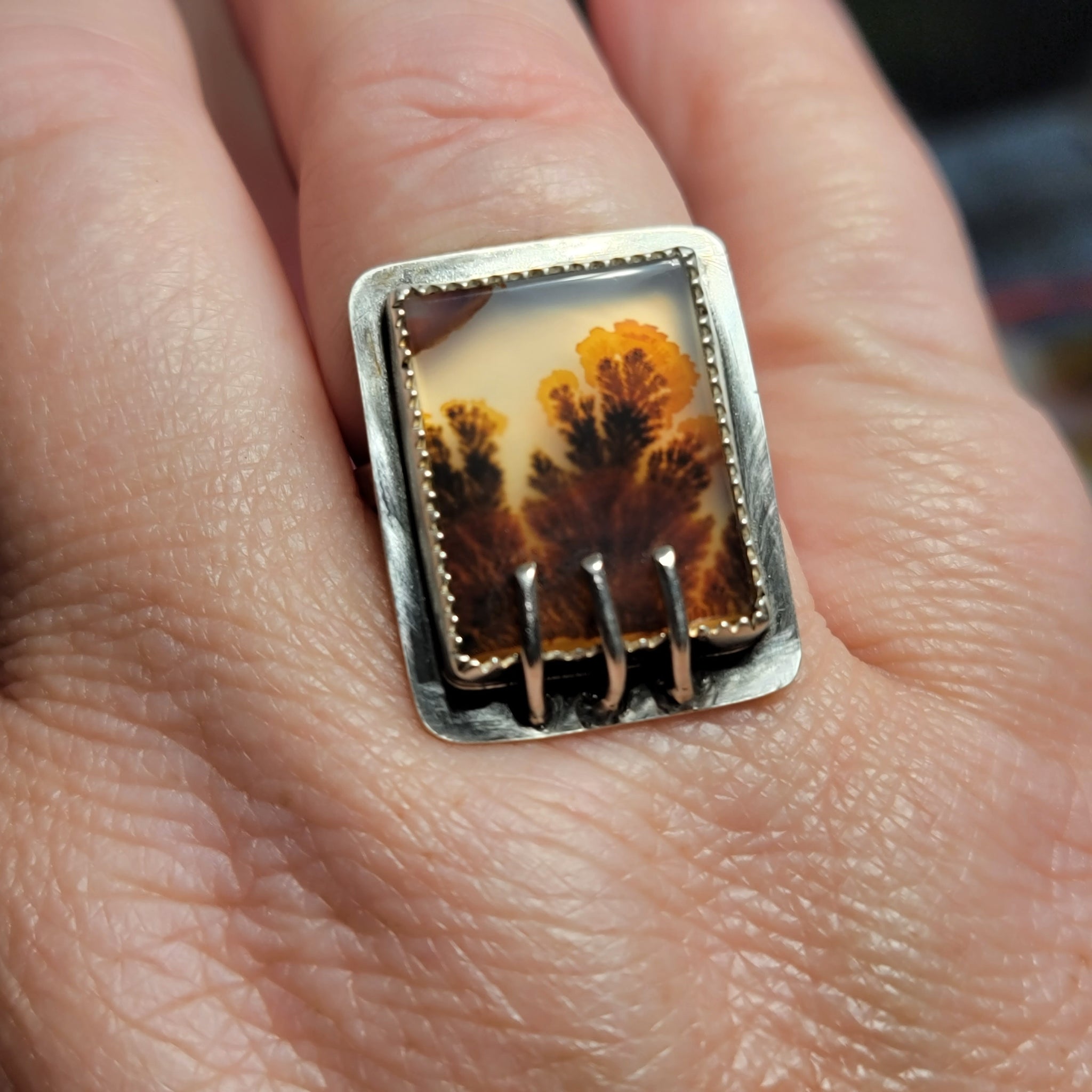 Dendritic Agate Ring in Sterling Silver Size 9.25