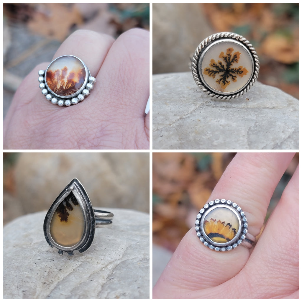 Dendritic Agate Gemstone Ring Collection in Sterling Silver