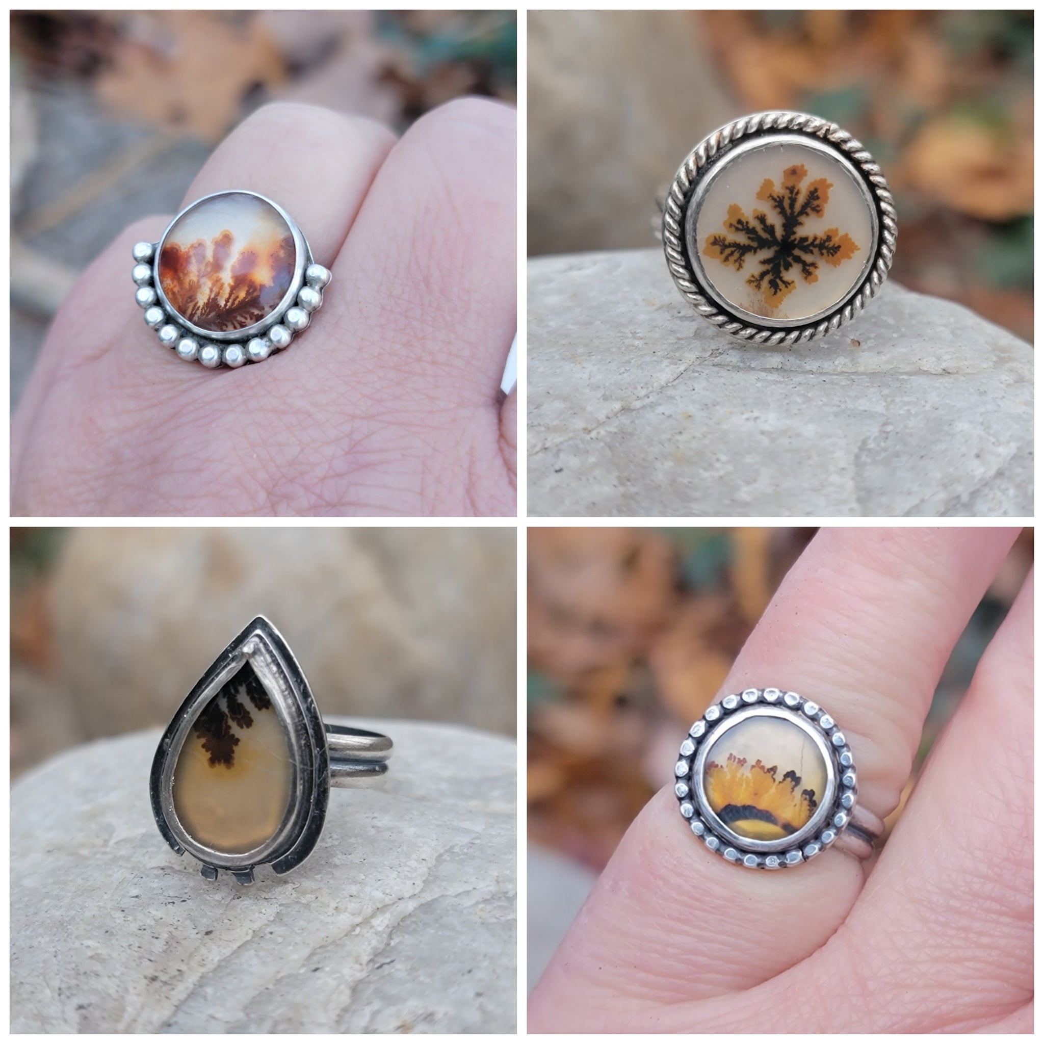 Dendritic Agate Gemstone Ring Collection in Sterling Silver