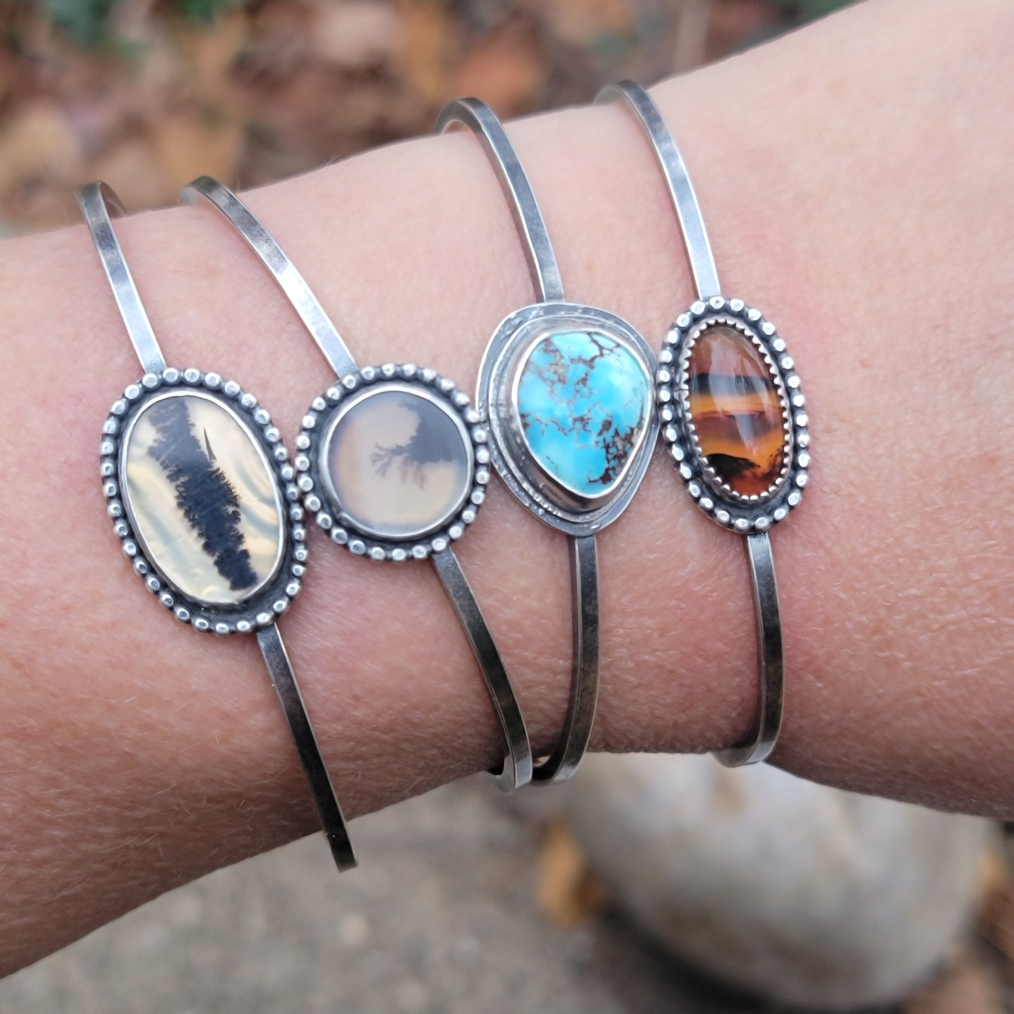 Gemstone Cuff Bracelet Collection in Sterling Silver