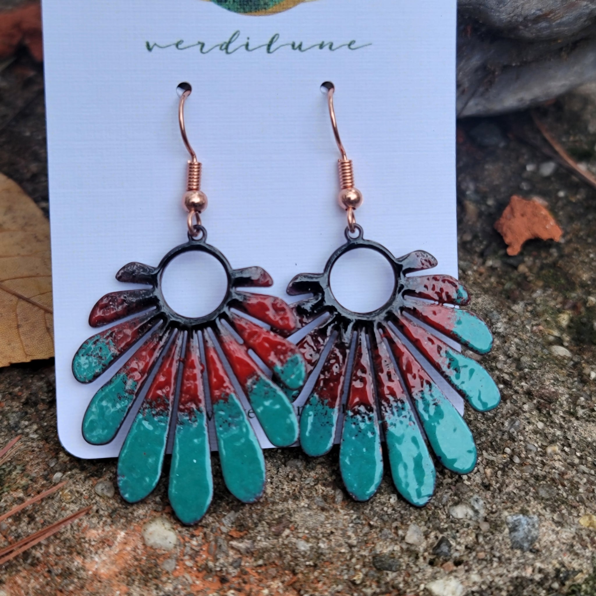 Autumn Enameled Copper Earrings