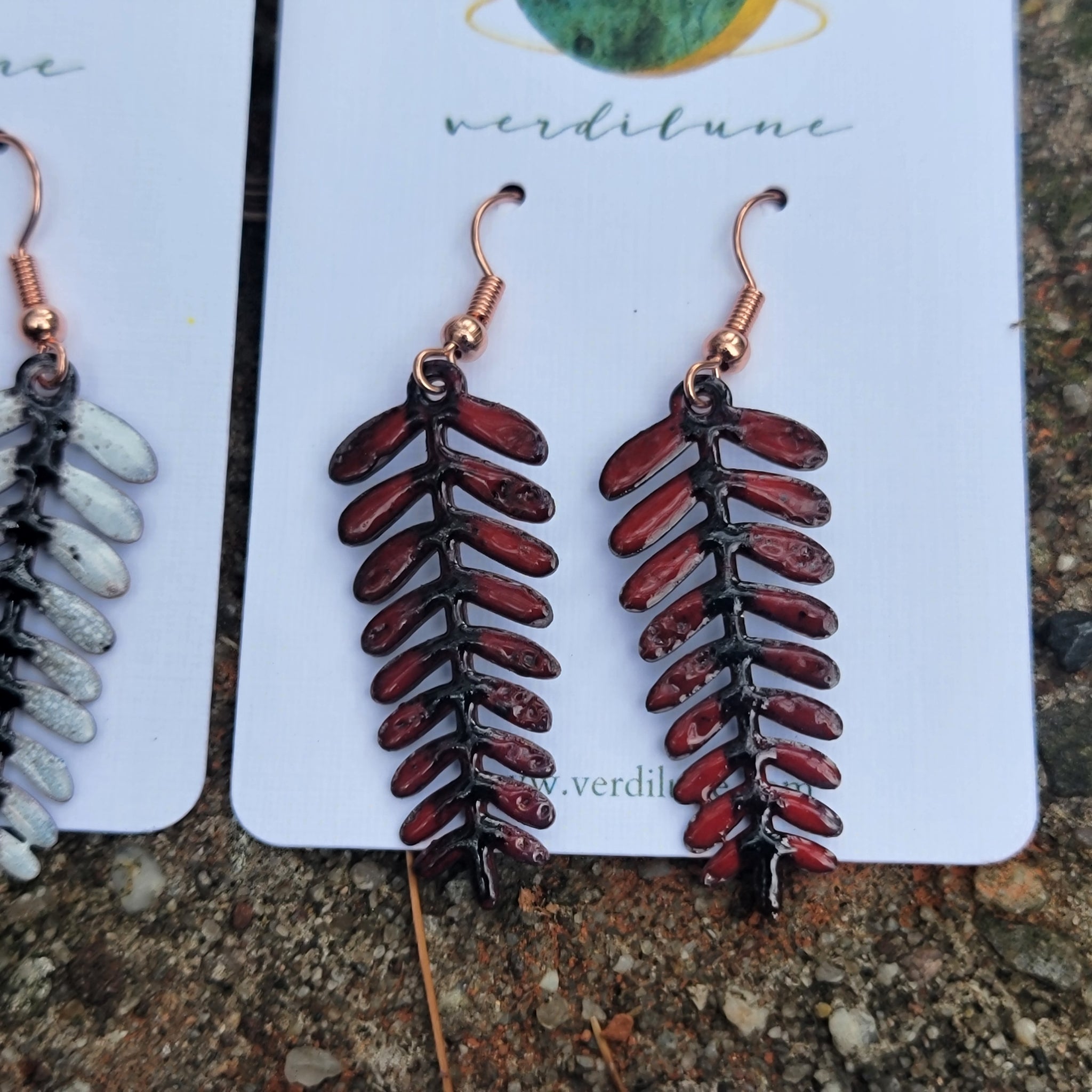 Enameled Fall Copper Fern Earrings