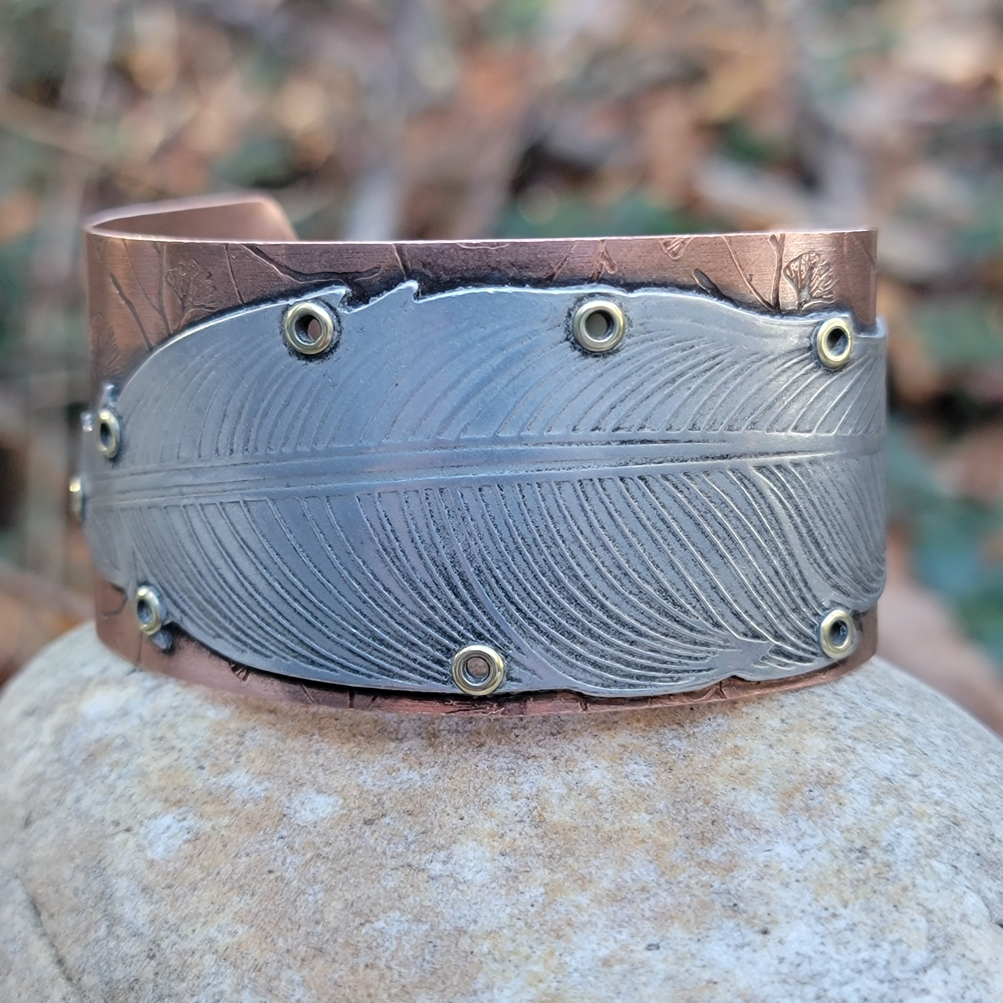 Riveted Feather Cuffs in Copper & Aluminum