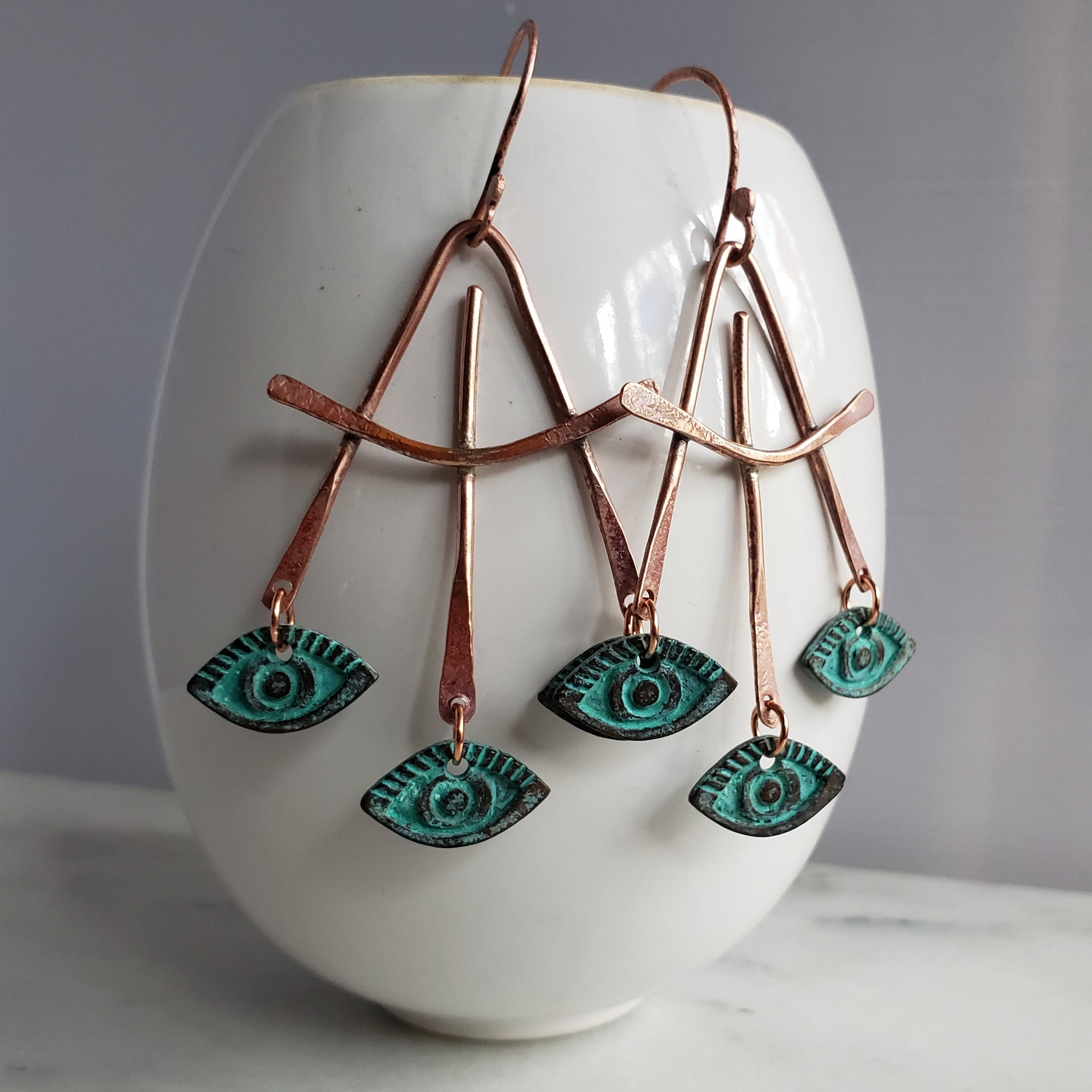 Three Third Eyes Copper Earrings - Verdilune