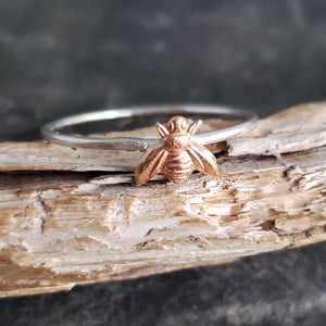 Sterling Stacking Ring with Brass Honey Bee - Verdilune