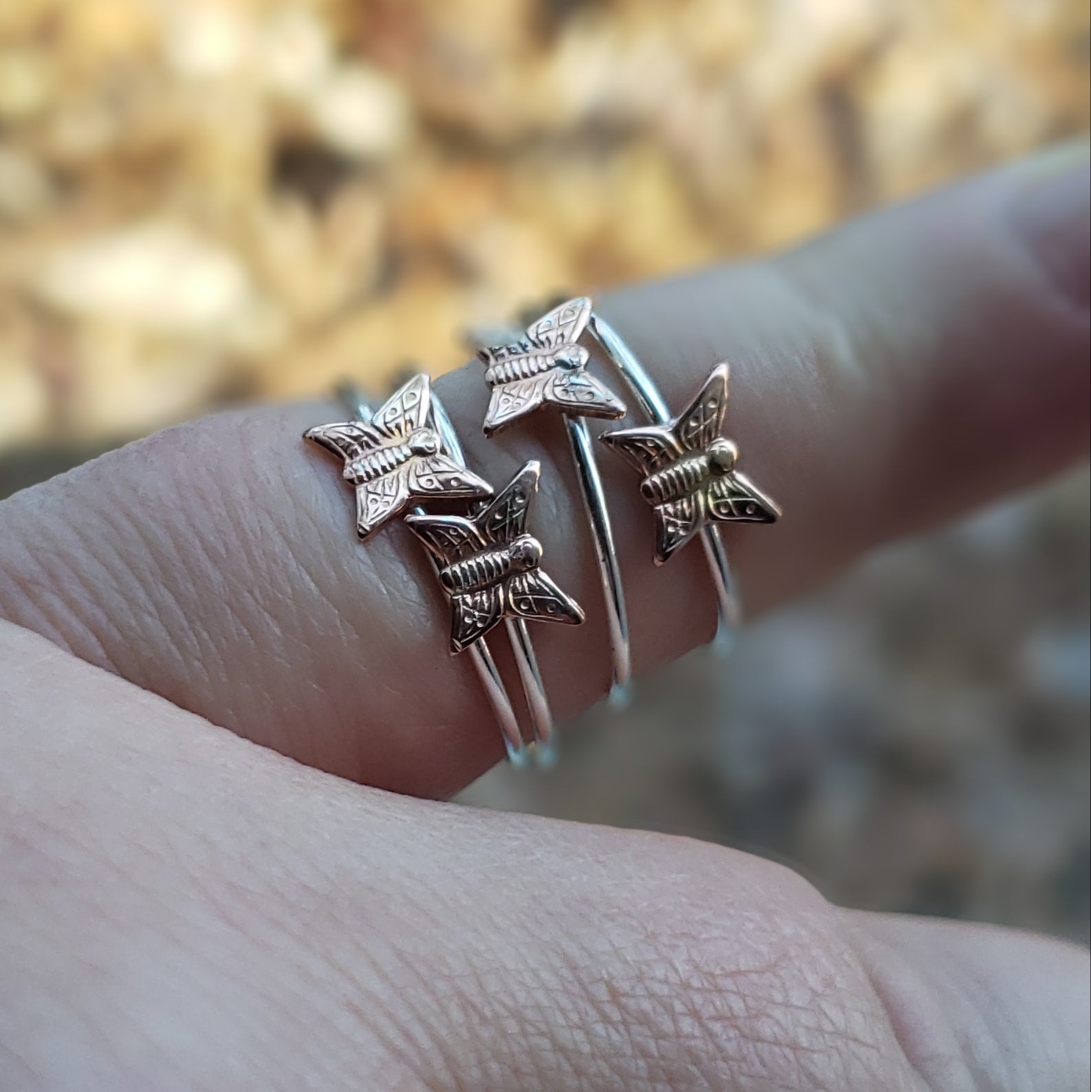 Silver Stacking Ring with Copper Butterfly - Verdilune