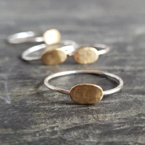 Sterling Silver Stacking Ring with Textured Copper Disc - Verdilune