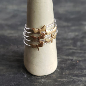 Silver Stacking Ring with Copper Dragonfly - Verdilune
