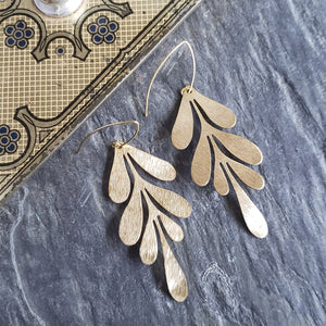 Gold Brass Willow Leaf Earrings