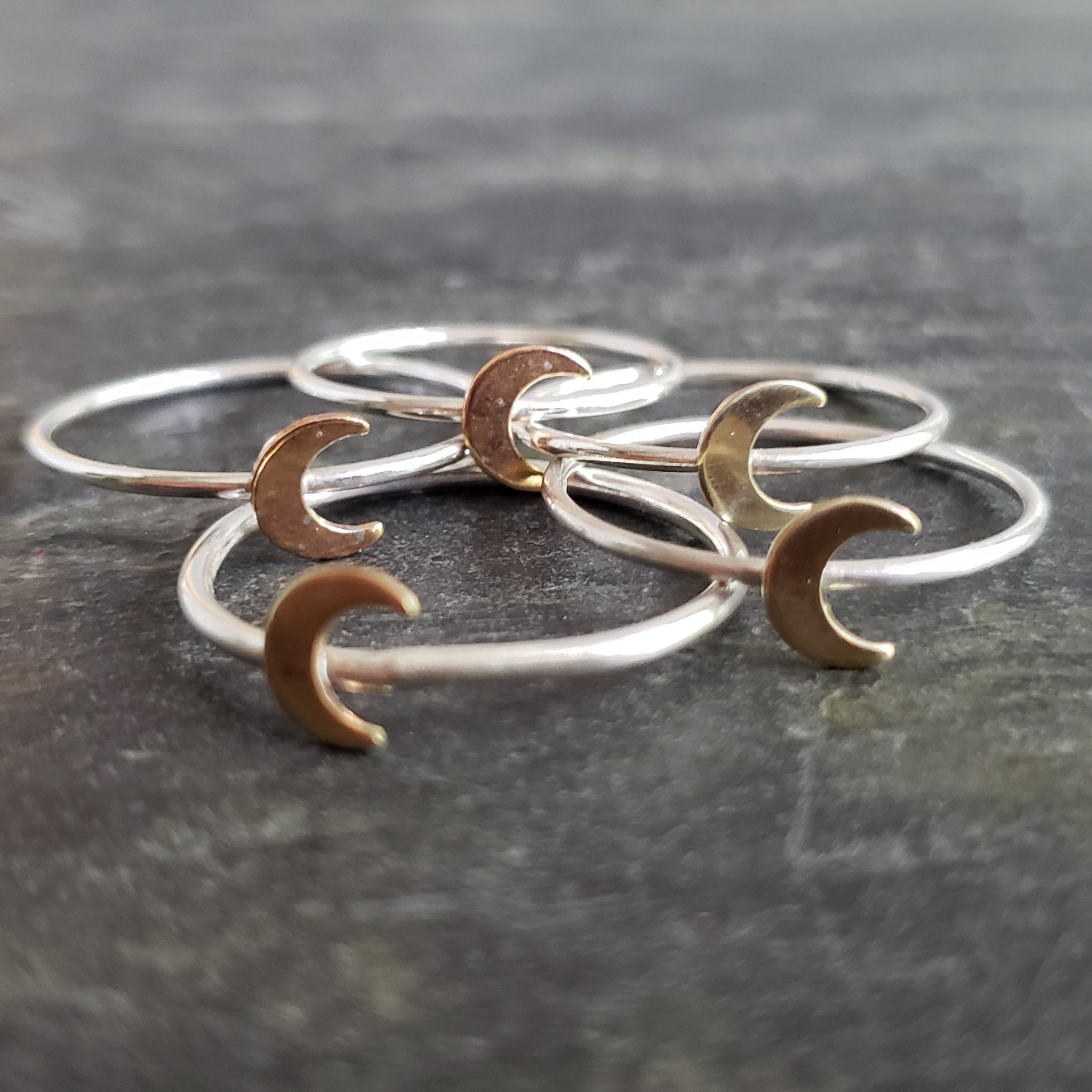 Tiny Crescent Moon Copper & Sterling Silver Ring